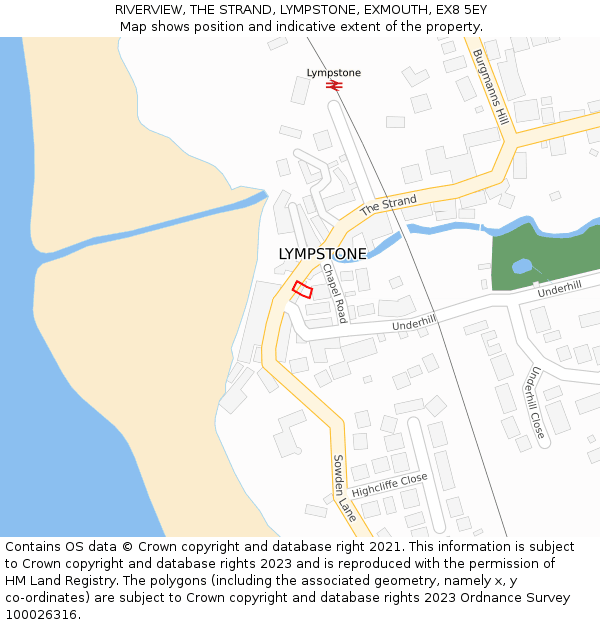 RIVERVIEW, THE STRAND, LYMPSTONE, EXMOUTH, EX8 5EY: Location map and indicative extent of plot