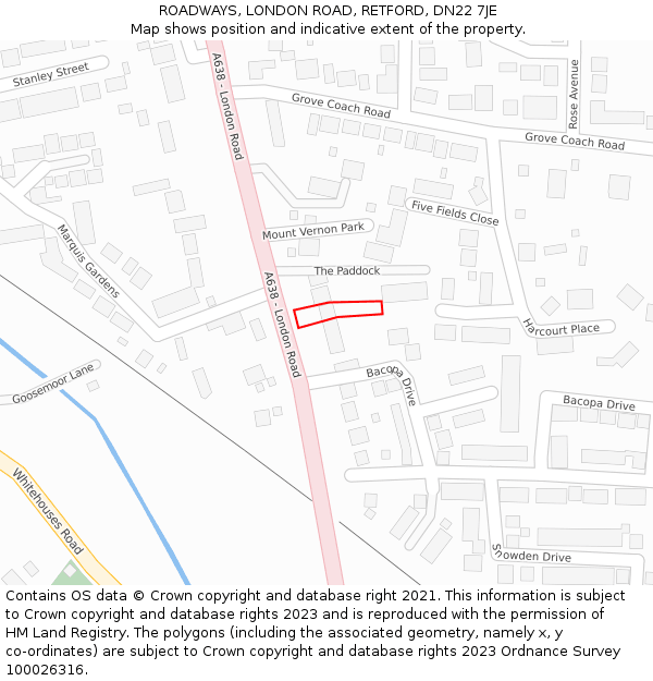 ROADWAYS, LONDON ROAD, RETFORD, DN22 7JE: Location map and indicative extent of plot