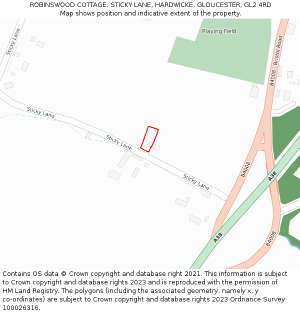 ROBINSWOOD COTTAGE, STICKY LANE, HARDWICKE, GLOUCESTER, GL2 4RD: Location map and indicative extent of plot