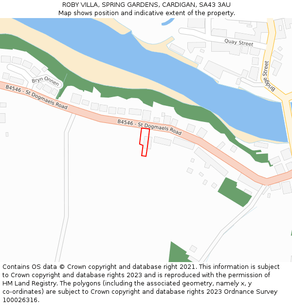 ROBY VILLA, SPRING GARDENS, CARDIGAN, SA43 3AU: Location map and indicative extent of plot