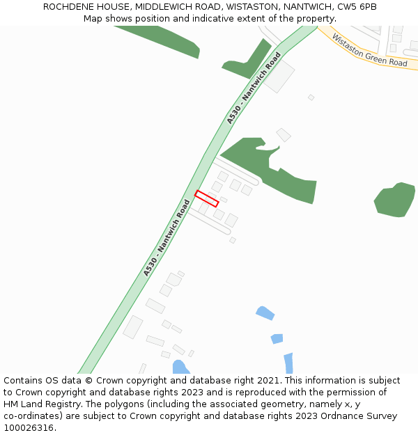 ROCHDENE HOUSE, MIDDLEWICH ROAD, WISTASTON, NANTWICH, CW5 6PB: Location map and indicative extent of plot