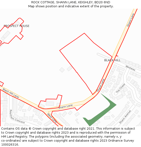 ROCK COTTAGE, SHANN LANE, KEIGHLEY, BD20 6ND: Location map and indicative extent of plot