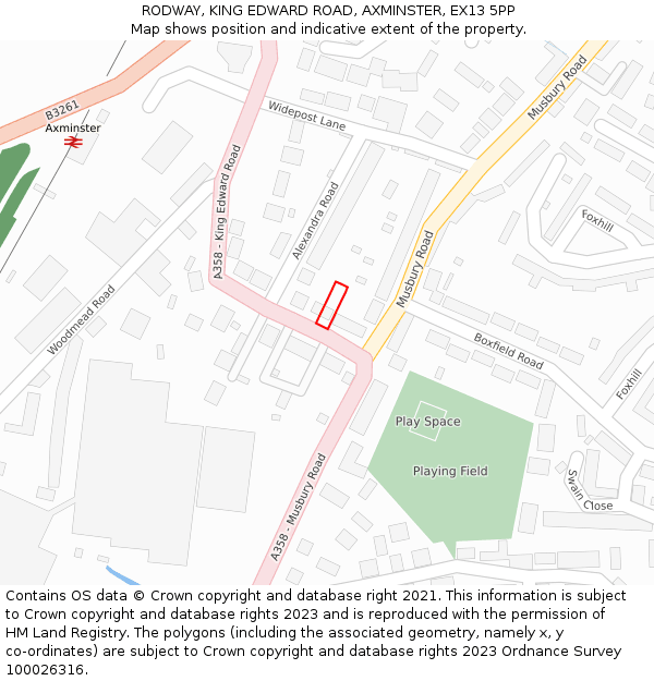RODWAY, KING EDWARD ROAD, AXMINSTER, EX13 5PP: Location map and indicative extent of plot