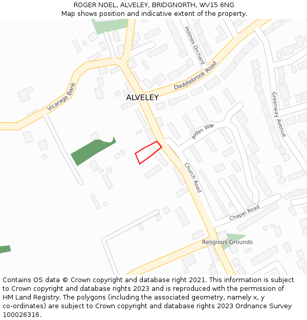 ROGER NOEL, ALVELEY, BRIDGNORTH, WV15 6NG: Location map and indicative extent of plot