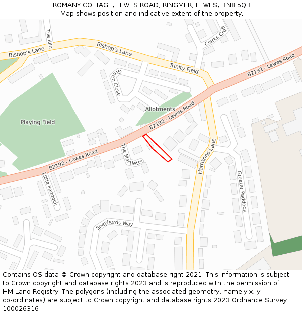 ROMANY COTTAGE, LEWES ROAD, RINGMER, LEWES, BN8 5QB: Location map and indicative extent of plot