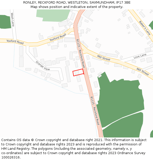 RONLEY, RECKFORD ROAD, WESTLETON, SAXMUNDHAM, IP17 3BE: Location map and indicative extent of plot