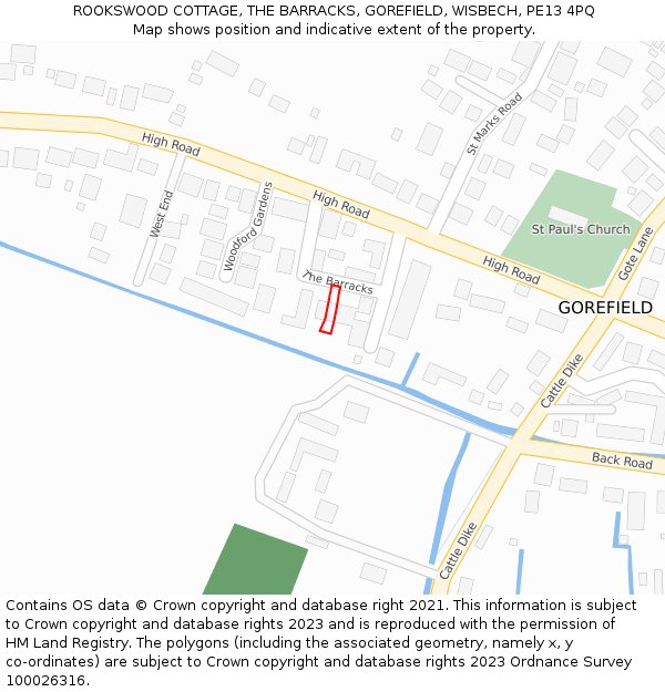 ROOKSWOOD COTTAGE, THE BARRACKS, GOREFIELD, WISBECH, PE13 4PQ: Location map and indicative extent of plot