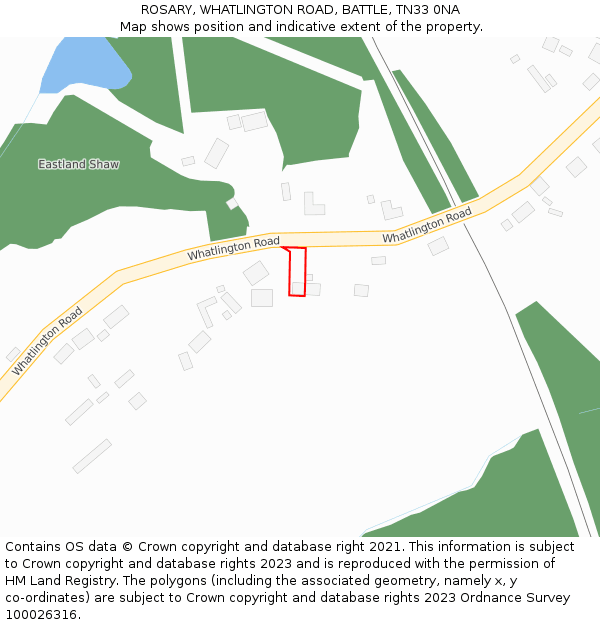 ROSARY, WHATLINGTON ROAD, BATTLE, TN33 0NA: Location map and indicative extent of plot