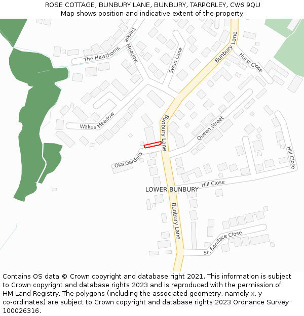 ROSE COTTAGE, BUNBURY LANE, BUNBURY, TARPORLEY, CW6 9QU: Location map and indicative extent of plot