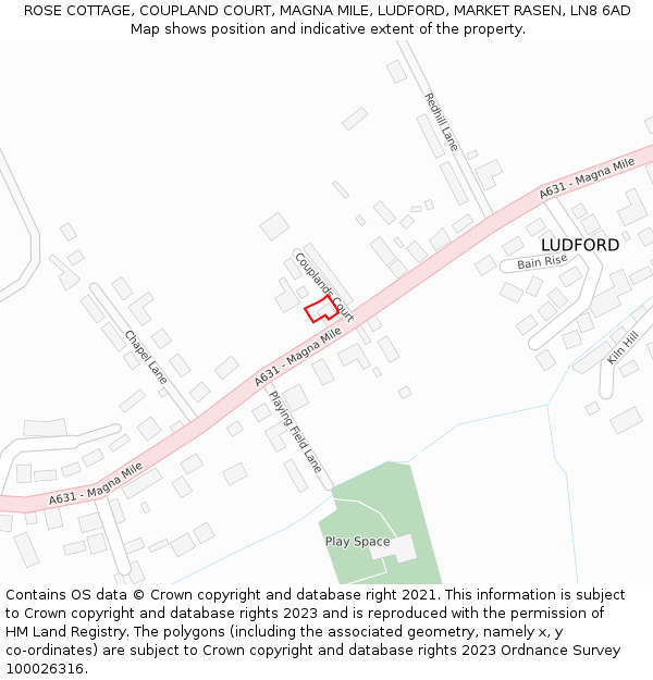 ROSE COTTAGE, COUPLAND COURT, MAGNA MILE, LUDFORD, MARKET RASEN, LN8 6AD: Location map and indicative extent of plot