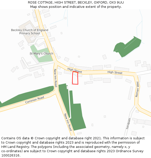 ROSE COTTAGE, HIGH STREET, BECKLEY, OXFORD, OX3 9UU: Location map and indicative extent of plot