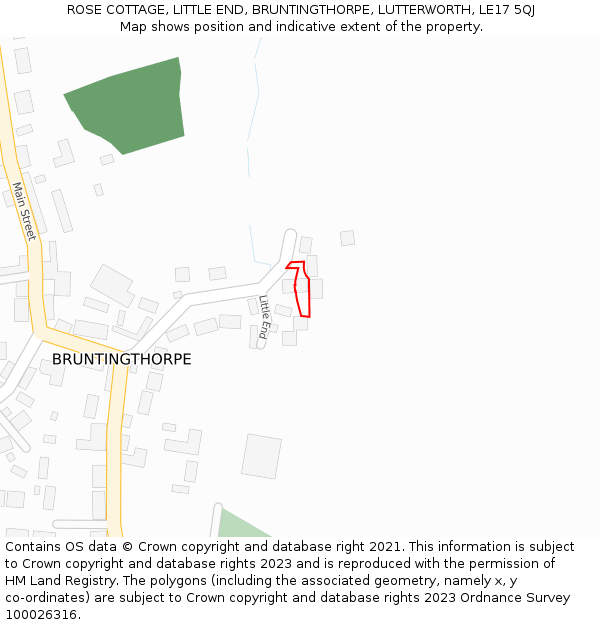 ROSE COTTAGE, LITTLE END, BRUNTINGTHORPE, LUTTERWORTH, LE17 5QJ: Location map and indicative extent of plot