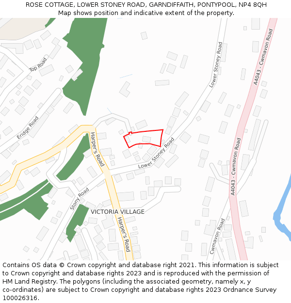 ROSE COTTAGE, LOWER STONEY ROAD, GARNDIFFAITH, PONTYPOOL, NP4 8QH: Location map and indicative extent of plot