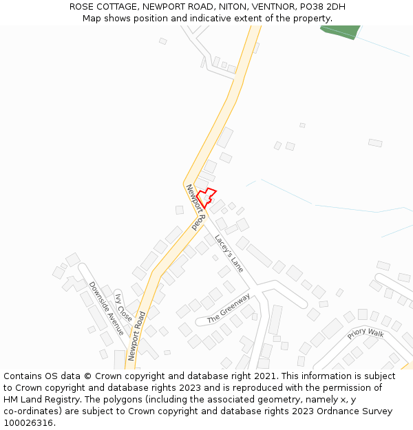 ROSE COTTAGE, NEWPORT ROAD, NITON, VENTNOR, PO38 2DH: Location map and indicative extent of plot