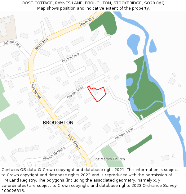 ROSE COTTAGE, PAYNES LANE, BROUGHTON, STOCKBRIDGE, SO20 8AQ: Location map and indicative extent of plot