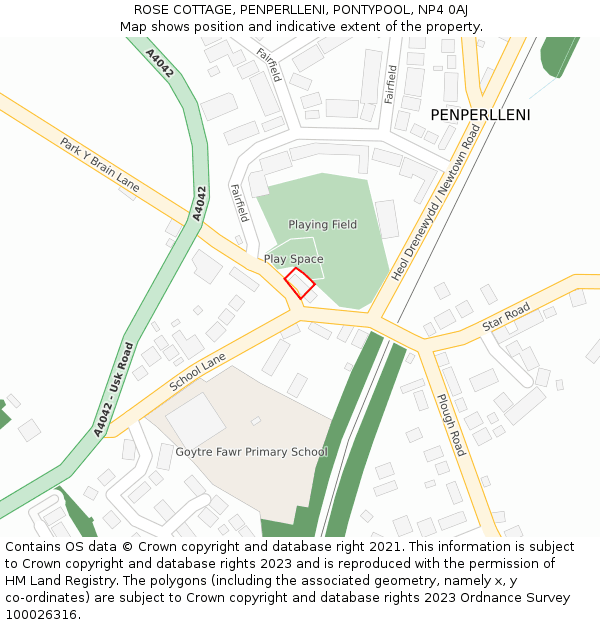 ROSE COTTAGE, PENPERLLENI, PONTYPOOL, NP4 0AJ: Location map and indicative extent of plot