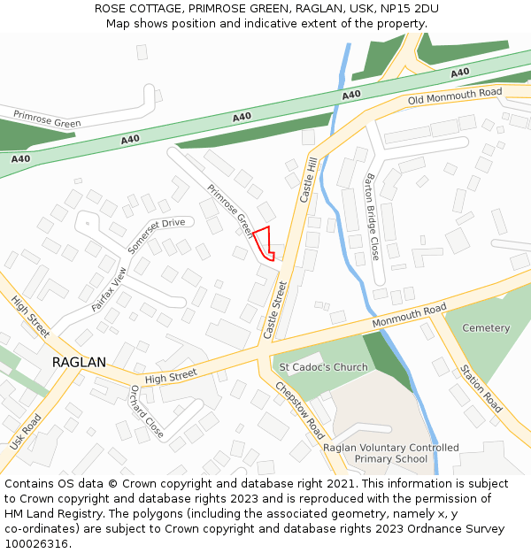 ROSE COTTAGE, PRIMROSE GREEN, RAGLAN, USK, NP15 2DU: Location map and indicative extent of plot