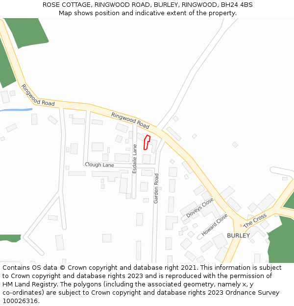 ROSE COTTAGE, RINGWOOD ROAD, BURLEY, RINGWOOD, BH24 4BS: Location map and indicative extent of plot