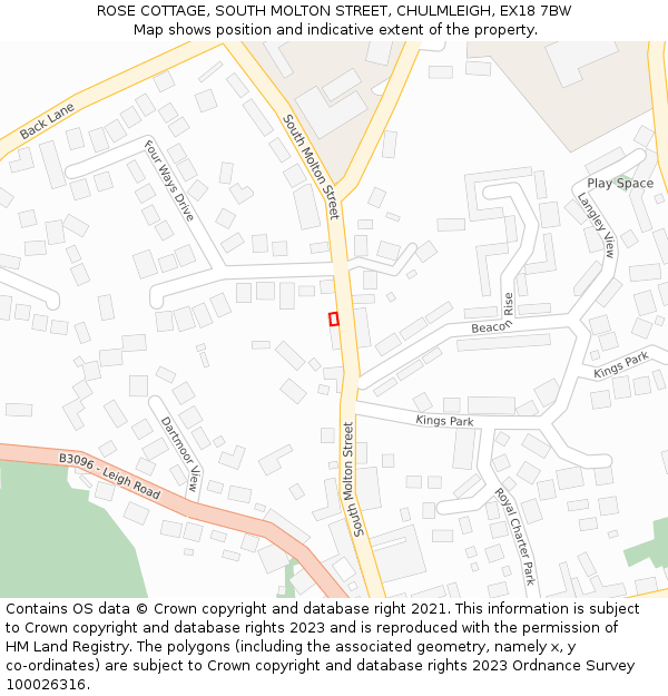 ROSE COTTAGE, SOUTH MOLTON STREET, CHULMLEIGH, EX18 7BW: Location map and indicative extent of plot