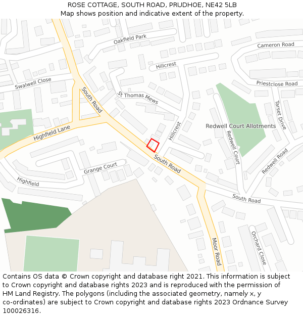 ROSE COTTAGE, SOUTH ROAD, PRUDHOE, NE42 5LB: Location map and indicative extent of plot