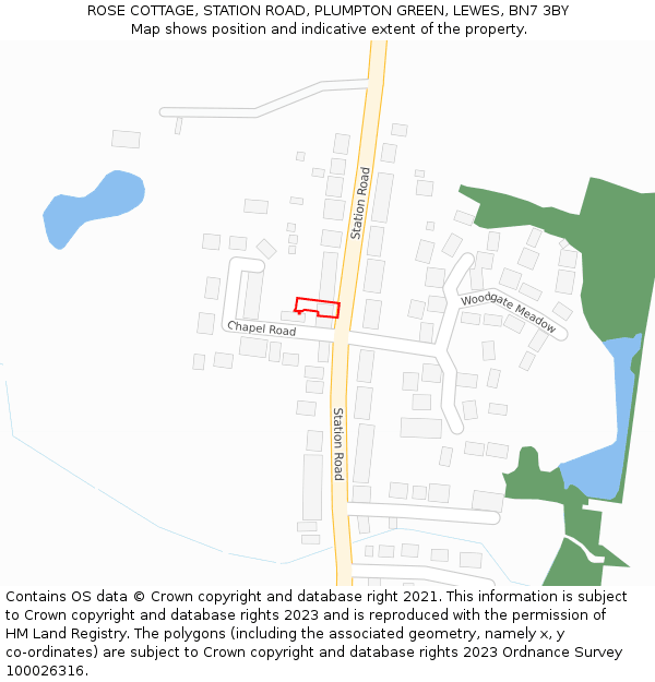 ROSE COTTAGE, STATION ROAD, PLUMPTON GREEN, LEWES, BN7 3BY: Location map and indicative extent of plot