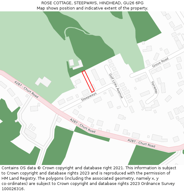 ROSE COTTAGE, STEEPWAYS, HINDHEAD, GU26 6PG: Location map and indicative extent of plot