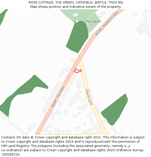 ROSE COTTAGE, THE GREEN, CATSFIELD, BATTLE, TN33 9DJ: Location map and indicative extent of plot