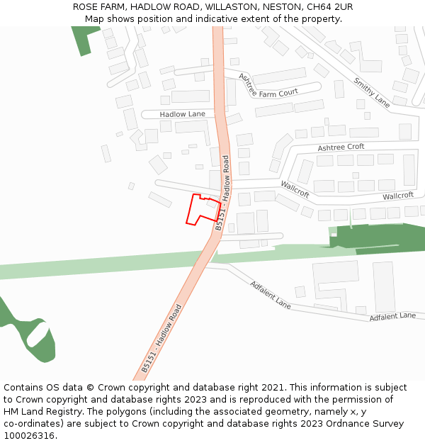 ROSE FARM, HADLOW ROAD, WILLASTON, NESTON, CH64 2UR: Location map and indicative extent of plot