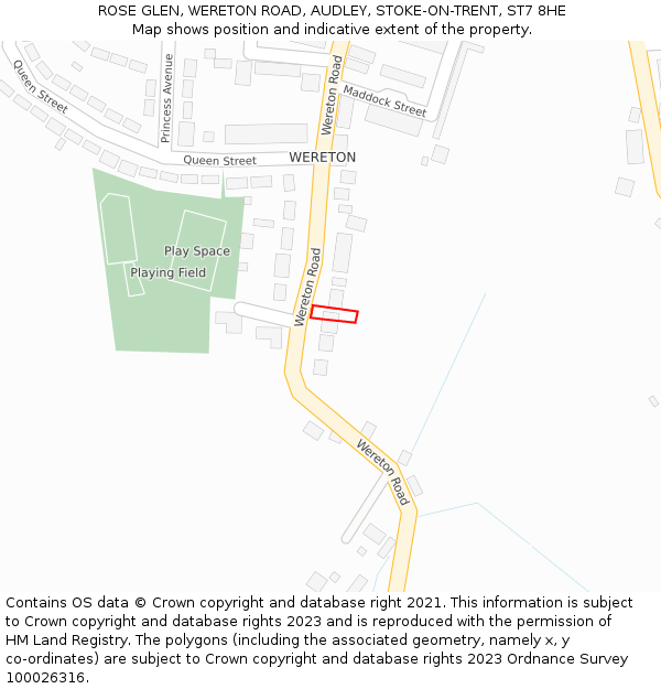 ROSE GLEN, WERETON ROAD, AUDLEY, STOKE-ON-TRENT, ST7 8HE: Location map and indicative extent of plot