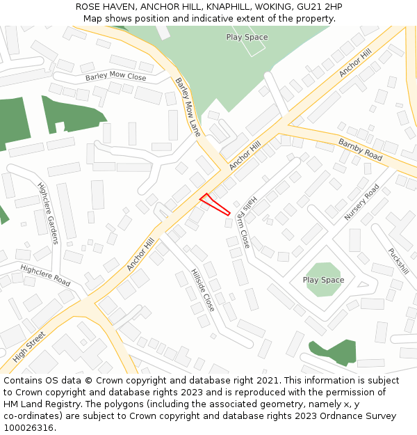 ROSE HAVEN, ANCHOR HILL, KNAPHILL, WOKING, GU21 2HP: Location map and indicative extent of plot