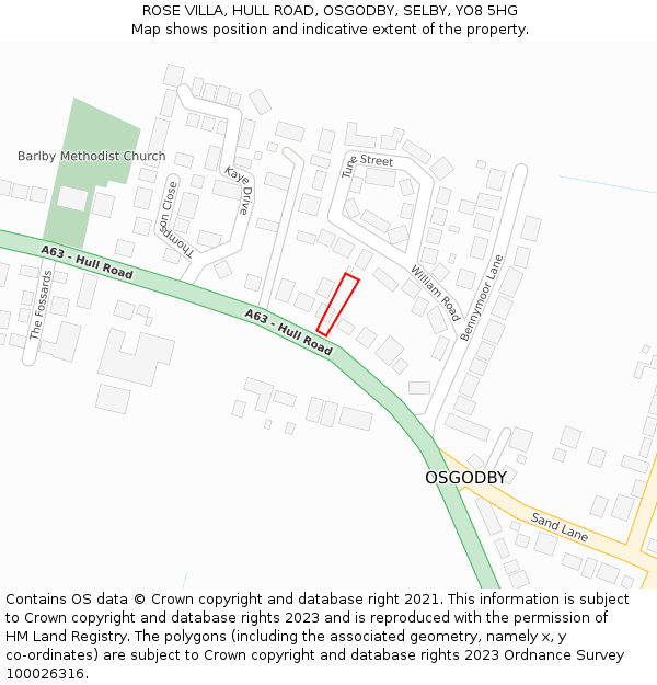 ROSE VILLA, HULL ROAD, OSGODBY, SELBY, YO8 5HG: Location map and indicative extent of plot