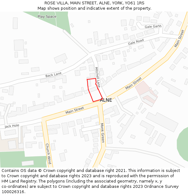 ROSE VILLA, MAIN STREET, ALNE, YORK, YO61 1RS: Location map and indicative extent of plot