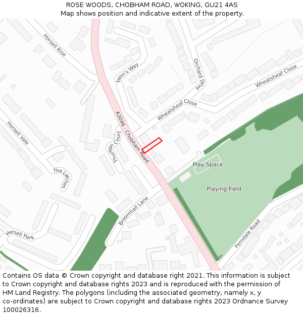 ROSE WOODS, CHOBHAM ROAD, WOKING, GU21 4AS: Location map and indicative extent of plot