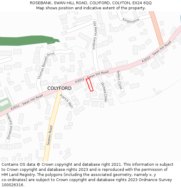 ROSEBANK, SWAN HILL ROAD, COLYFORD, COLYTON, EX24 6QQ: Location map and indicative extent of plot