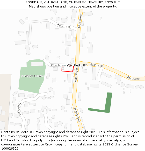 ROSEDALE, CHURCH LANE, CHIEVELEY, NEWBURY, RG20 8UT: Location map and indicative extent of plot