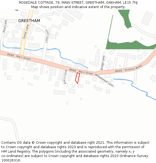 ROSEDALE COTTAGE, 79, MAIN STREET, GREETHAM, OAKHAM, LE15 7NJ: Location map and indicative extent of plot