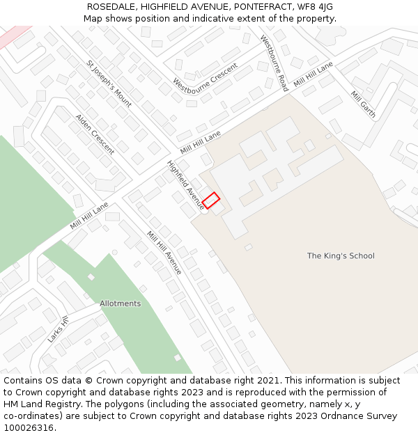 ROSEDALE, HIGHFIELD AVENUE, PONTEFRACT, WF8 4JG: Location map and indicative extent of plot