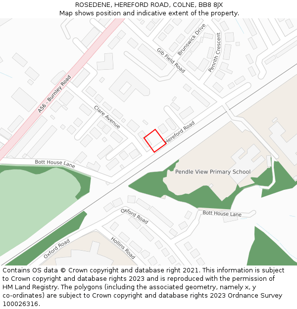 ROSEDENE, HEREFORD ROAD, COLNE, BB8 8JX: Location map and indicative extent of plot