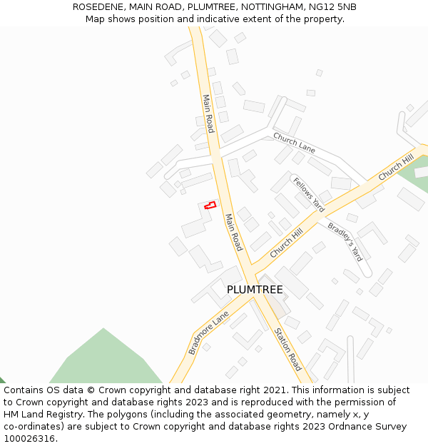 ROSEDENE, MAIN ROAD, PLUMTREE, NOTTINGHAM, NG12 5NB: Location map and indicative extent of plot