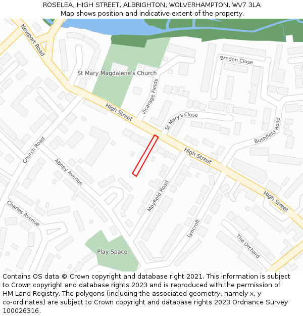 ROSELEA, HIGH STREET, ALBRIGHTON, WOLVERHAMPTON, WV7 3LA: Location map and indicative extent of plot