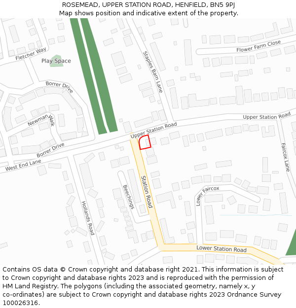 ROSEMEAD, UPPER STATION ROAD, HENFIELD, BN5 9PJ: Location map and indicative extent of plot