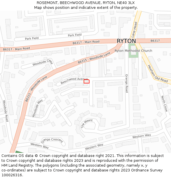 ROSEMONT, BEECHWOOD AVENUE, RYTON, NE40 3LX: Location map and indicative extent of plot