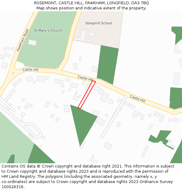 ROSEMONT, CASTLE HILL, FAWKHAM, LONGFIELD, DA3 7BQ: Location map and indicative extent of plot