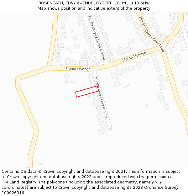 ROSENEATH, ELWY AVENUE, DYSERTH, RHYL, LL18 6HW: Location map and indicative extent of plot