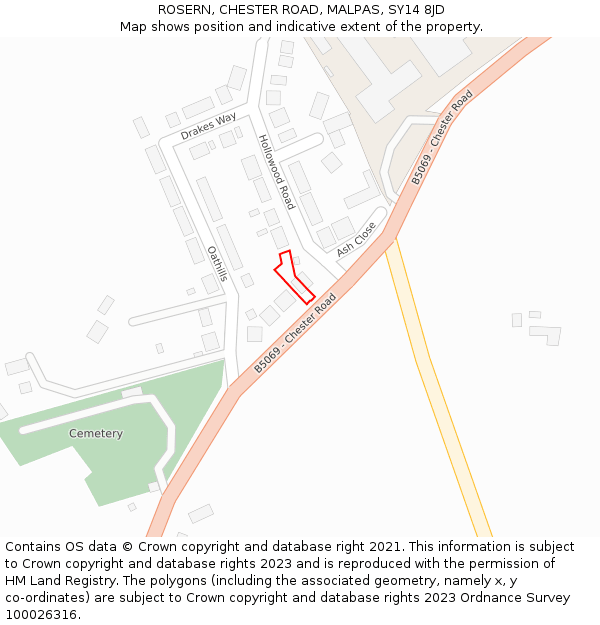 ROSERN, CHESTER ROAD, MALPAS, SY14 8JD: Location map and indicative extent of plot