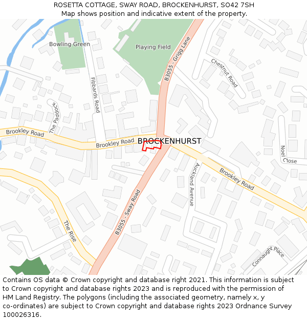 ROSETTA COTTAGE, SWAY ROAD, BROCKENHURST, SO42 7SH: Location map and indicative extent of plot