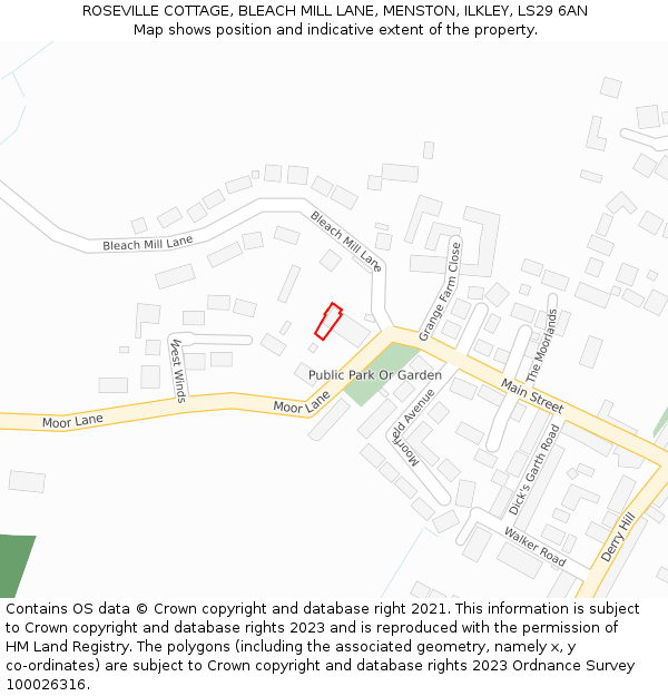 ROSEVILLE COTTAGE, BLEACH MILL LANE, MENSTON, ILKLEY, LS29 6AN: Location map and indicative extent of plot