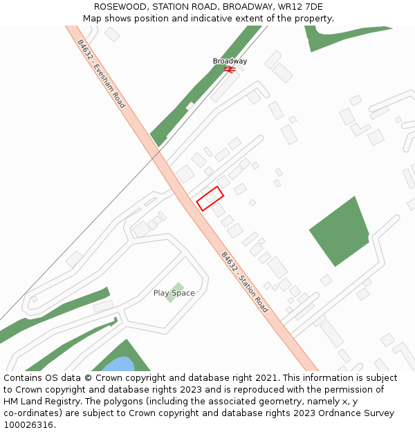 ROSEWOOD, STATION ROAD, BROADWAY, WR12 7DE: Location map and indicative extent of plot