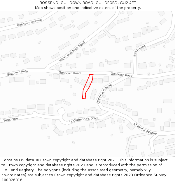 ROSSEND, GUILDOWN ROAD, GUILDFORD, GU2 4ET: Location map and indicative extent of plot