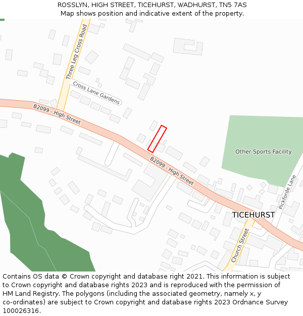 ROSSLYN, HIGH STREET, TICEHURST, WADHURST, TN5 7AS: Location map and indicative extent of plot